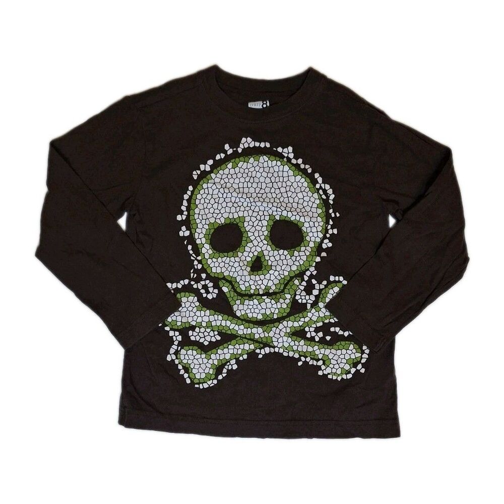 Crazy 8 Boys Black Long Sleeve Skull Graphic Tee Crew Neck 5-6Y